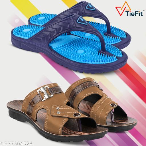 TieFit Men's Stylish Slipper Combo Pack of 2 Slipper, Casual Flip Flop, Slip On for Men's,Thong Flip-Flops