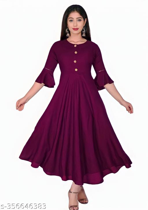 Trendy Ethnic Women's Solid Flared kurtis (Purple)