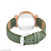 Skoal Analog Round Black Dial ALPHABET A Design Stylish Green Leather Strap Classic Design Fancy Wrist Watch for Women and Girls, Pack of 1 - ALPHA-A-GEN-RG-GRN-L