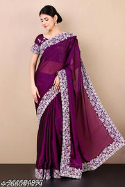 Georgette Embroidered Elegant Purple Color Sreee With Blouse || Saree For Women || Trending Saree For Women || Bollywood Stylish Fancy Party Wear Wedding Festive Bridal Sari/Saree For Women