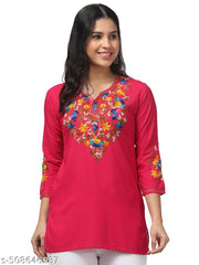 Timorous Fashion  Women Embroidered, Embellished Viscose Rayon Straight Kurtis For Women's And Girl's