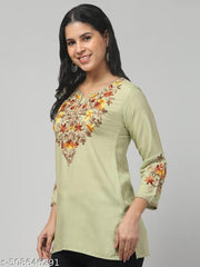 Timorous Fashion  Women Embroidered, Embellished Viscose Rayon Straight Kurtis For Women's And Girl's