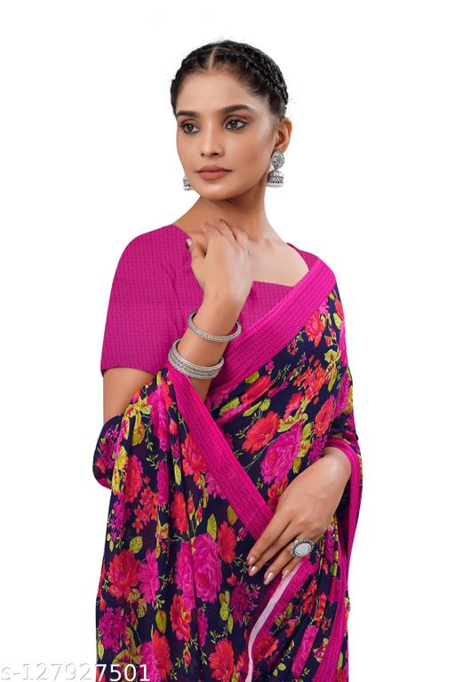 Kanooda Prints Fancy Women's Georgette Printed Sarees.