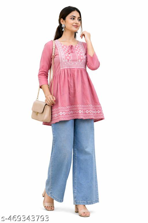 Designer Embroidered Short Kurti for Women | Trendy Ethnic & Western Fusion Top for Office, College & Festive Wear | Rayon Fabric