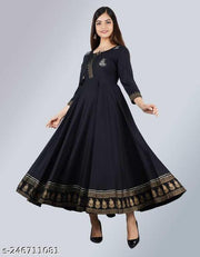 RUDRAKSH Women's Embroidered Rayon Anarkali Kurta|Gown for Women|Flared Kurta for Women|Women's Rayon Printed Flared Anarkali Kurti| Anarkali Kurti for Women & Girls