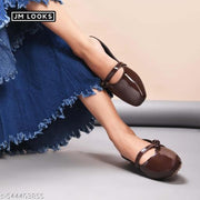 JM Looks Women's Glossy Patent Slip-On Mules with Bow Detail Flat Sandal Comfortable Cushion Footbed for Office Party & Casual Wear- Brown