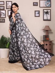 Floral Printed Women's Party Wear Saree With Unstiched Blouse Pieace