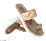 MFF Women Golden Casual Flower Print Flat Sandals Slippers For Women & Girls