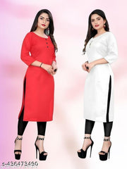 Polyster/Crepe fabric-Casual Crepe Fabric Kurti For Wowen Multicoloured Crepe Kurtas For Women | Trending Summer Casual Ethinic Crepe Fabric Kurti | Casual Regular Fit Crepe Low Price Plain Kurti for Women's