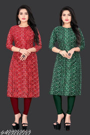 Women Crepe Printed Straight Kurti Combo of 2 PACK OF 2, Extra plus Size - S, M, L, XL, XXL, 2XL, XXXL, 3XL, 4XL, 5XL ( New Arrival New Design Fashionable Kurti )