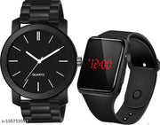 Watch Combo BUY 1 GET 1 FREE Set Of 2 Analog Black Rubbers Strap And With Led Digital Watch For Boy Analog Watch - For Boys