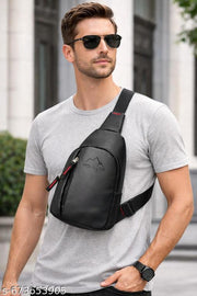 MOUNTER Vegan Leather Water Resistant Chest Bag for Men & Women | Chest Sling & Running Bag | Lightweight Crossbody Travel Fanny Pack for Gym, Jogging, Cycling & Daily Use (Black)