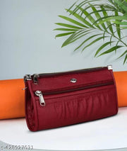FLIKKER: Casual Women's Attractive Solid Clutch Women's Multi Zip Daily Use Pink Clutches Handbag for Girls Mobile Purse For Women (Maroon, Pack of: 1)