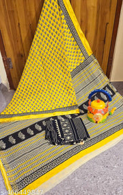 Premium quality soft zari cotton mulmul vanaspati Ajrakh printed saree 6.5 mtrs with zari cotton blouse piece