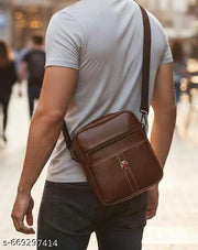 Shoulder bag for men | PU leather sling bag | Men’s Office Sling Bag | PU Leather Crossbody Shoulder Bag for Daily Essentials | Premium PU Leather Men Sling Bag | Lightweight Crossbody Bag for Travel & Casual Use Brown