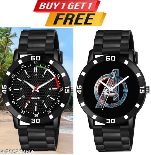 Watch Combo BUY 1 GET1FREE Black Designer Professional PU Analog Watch pack of 2