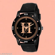 Talgo Analog Round Black Dial ALPHABET H Design Stylish Black Silicone Strap Classic Design Fancy Wrist Watch for Men and Boys, Pack of 1 - ALP-H-AVO-BLK-SFR