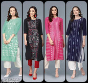 Polyster/Crepe fabric-Straight Printed Womne's Kurti For Festive Wear,Office Wear,wedding Wear,Casual Wear,Party Wear,Daily Wear Kurti (Combo Pack 4 Kurta )