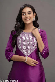Straight Embroidered Kurta For Women And Girls