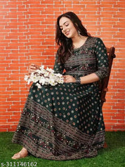 women's printed Green anarkali New Jaipur kurti