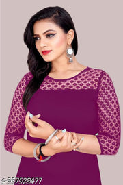 Polyster/Crepe fabric-Casual And Round-Neck 3/4 Length Sleeves Wine Kurti (42"Inches)
