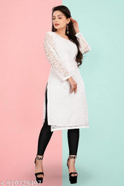 Designer Rassal Net Fabric Kurtis For Woman
