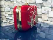 Women Stylish & Trendy Red Velvet Embroidery Clutch