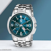 Listen Green Day & Date Function Stainless Steel Chain Strap Analog Watch - For Men
