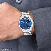 Men's Steel Chain Blue Men style Boys Hand Watch Gents 2023 Luxury Design Steel Chain New Model Analog Watch - For Men