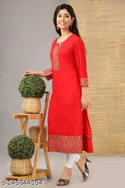 Rayon Urban365 Premium Straight Kurti/Solid Design Kurtis for Women(Red)