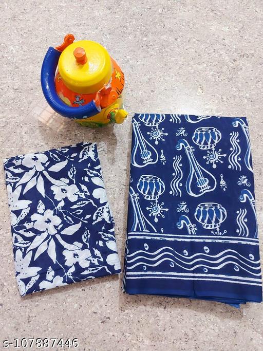 Jaipuri Hand Block Printed Soft Cotton Mulmul Saree ,Sanganeri Cotton Malmal Saree, Bagru Cotton Saree, Batic / Batik Print Cotton saree In Super Fine 92*80 Fabric Quality With Attached Blouse Piece for Woman