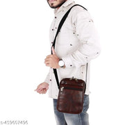 Zerus Unisex PU Leather Sling Bag Black Cross Body Travel Bag for Men & women