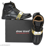 Shoe Island ® Robust-X ™ Leather Black Trendy Tough Military Lace Ups High Ankle Length Mens Casual Boots For Men (BAB980-BLACK)
