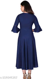 Trendy Ethnic Women's Solid Flared kurtis "women gown frock" (Navy Blue)