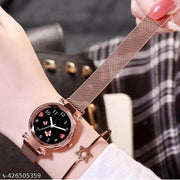 Rosegold New Flower Magnet belt wrist Analog Watch for Girls and Women