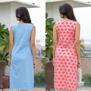 Women Stylish Rayon Fabric Slevless kurta 2 pic Combo(blue and pink)