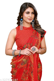 Women's Trendy Printed Georgette Saree with Blouse Material