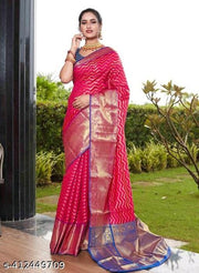 Attractive & Beautiful Soft Kanjivaram silk fabric banarasi style self designed zigzag saree with zari woven border & unstitched blouse