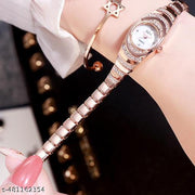 Fashion Rose Golden Chain and Silver Pearl Dial DB Small Analog Women's & Girl's Watch