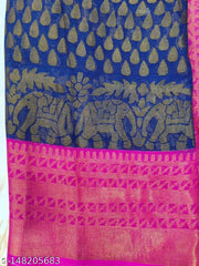 Fancy CHIFFON BRASSO Blue Color WOMEN SAREE With Contrast Matching unstitched blouse