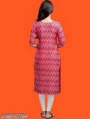 Polyster/Crepe fabric-Casual Round Neck Short Sleeves Chevron Pattern Printted Baby Pink Stylish Kurti ("42" inches)