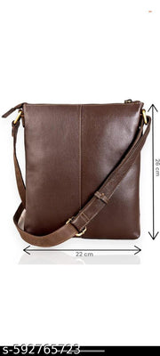 Elegant and Durable Unisex Brown Leather Crossbody Bag with Adjustable Strap, Multiple Pockets and Stylish Metal Detailing | Perfect for Daily Commute, Office, Travel, Shopping and Weekend Outings