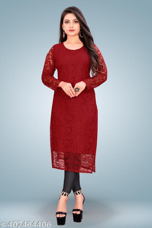 Women Self Design Net Straight Kurta