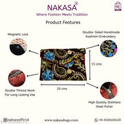 NAKASA Women's Kashmiri Handmade Flower Embroidery Small Maroon Clutch Bag