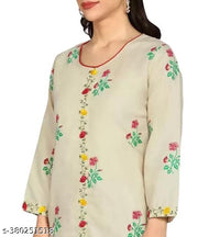 Cotton Kurtis Embroidery Women's Printed Pattern Cotton Kurti with Pant kurta set (Grey)