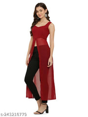 Shimao Trendy Solid Georgette Front-Open High-Slit Sleeveless Kurta for Women