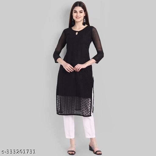 Apari Fab Women's Embroidered Georgette Straight Kurti