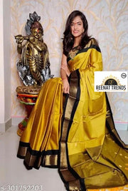 Traditional Design Paithani Sico Silk Saree with running blouse piece ( Gold & Black )