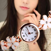 Flower Pattern Analogue Women's or Girls Watch (Rose Gold White)