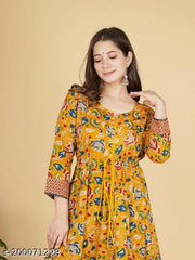 printed long yellow kurti